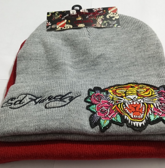 Ed Hardy Red & Gray Serbian Hill Roaring Tiger Tattoo Cap/Beanie Set - Picture 9 of 10